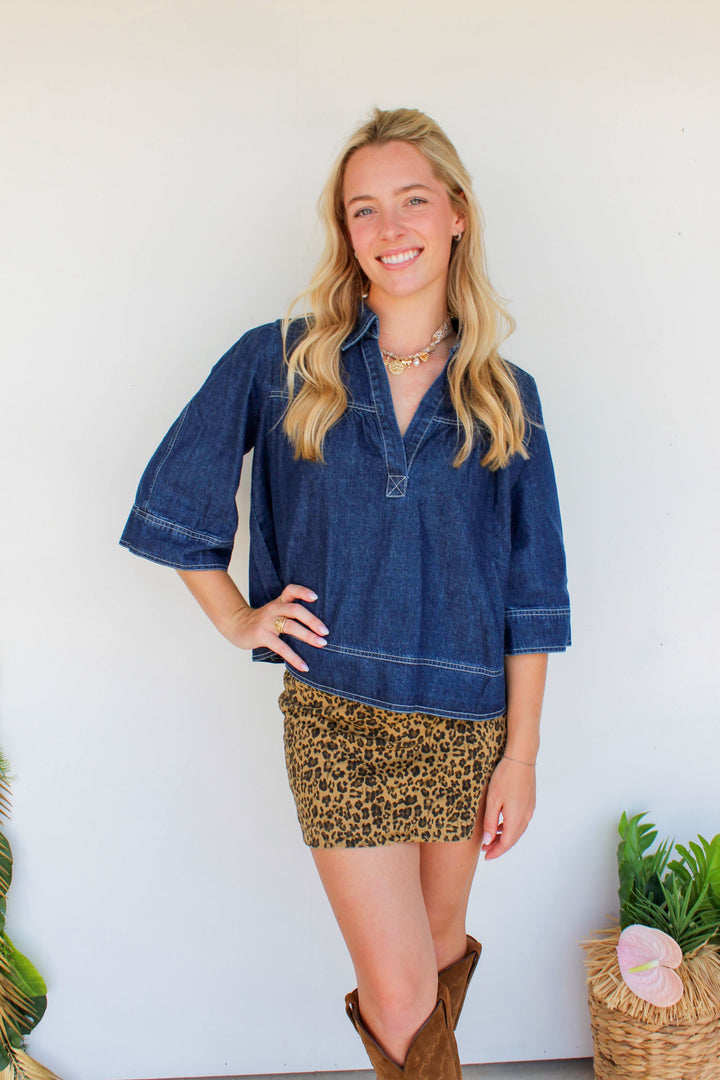 Denim V Neck Pullover