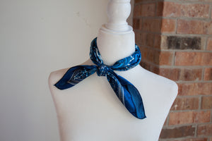 Blue paisley printed wild rag - can be used for a purse scarf, head scarf, and more