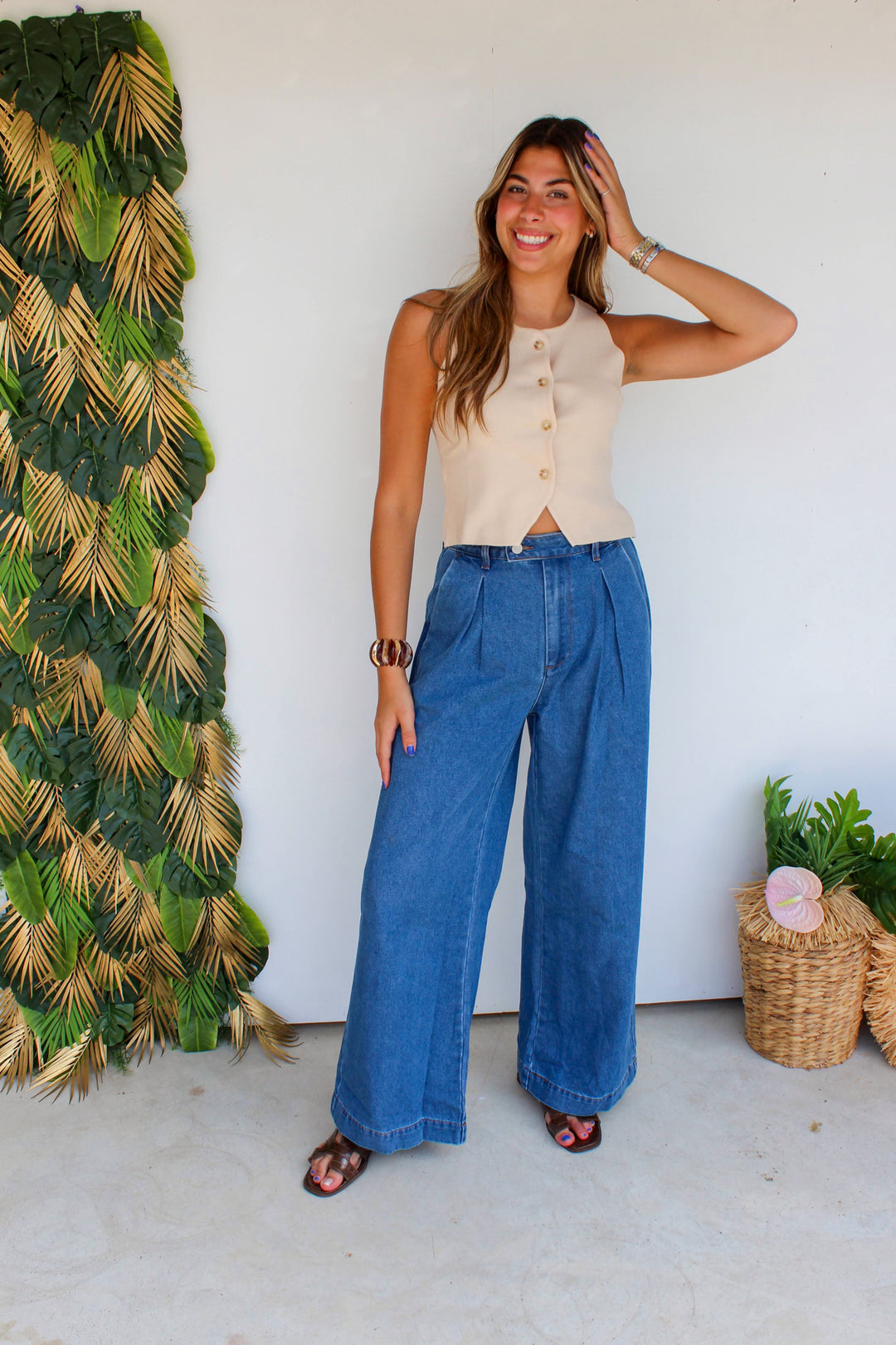 Button Up Knit Tank in Cream