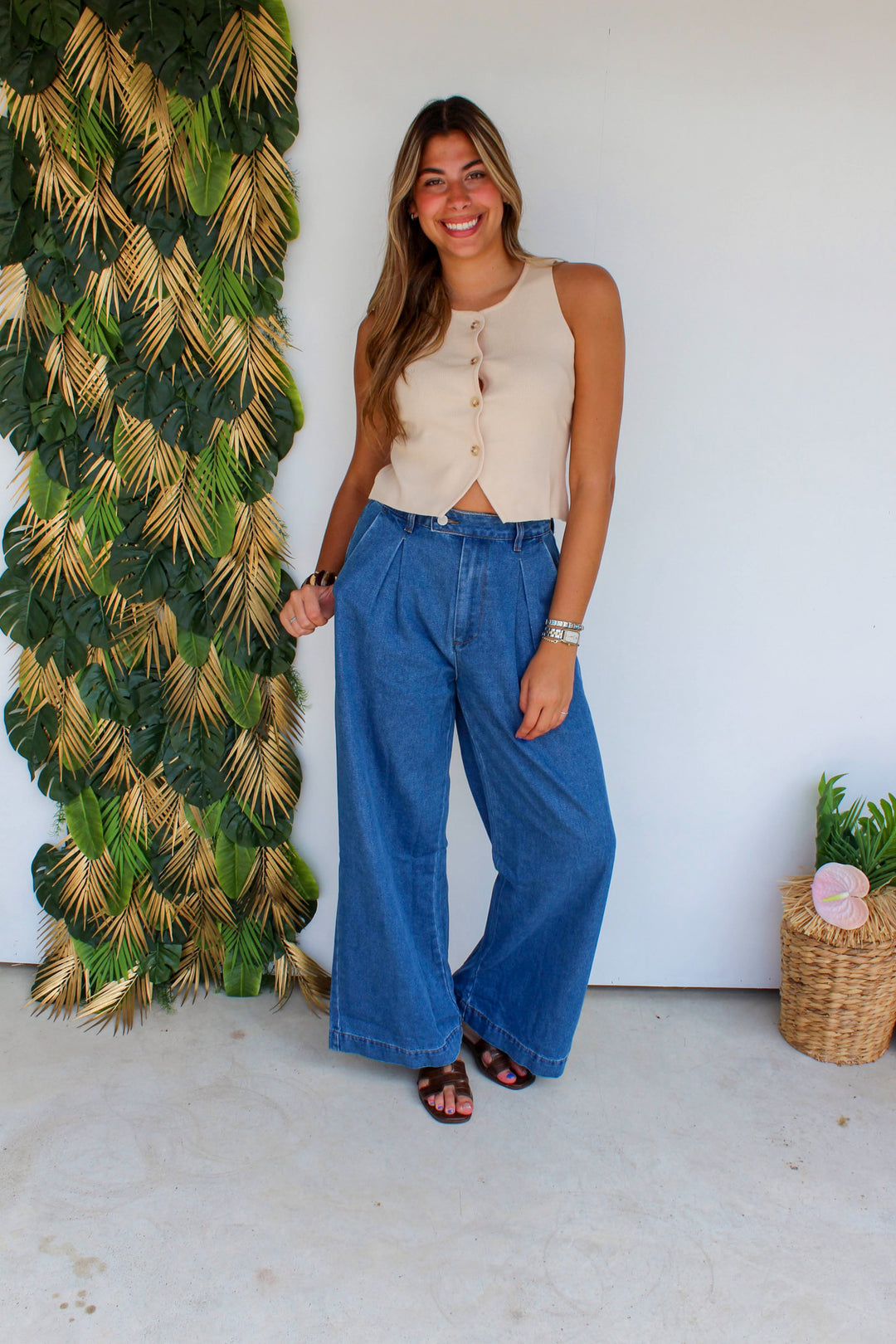 Button Up Knit Tank in Cream