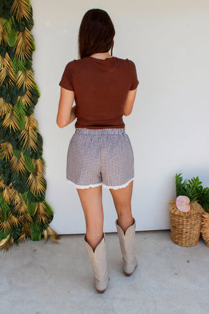 Gingham Ruffle Boxers in Mocha
