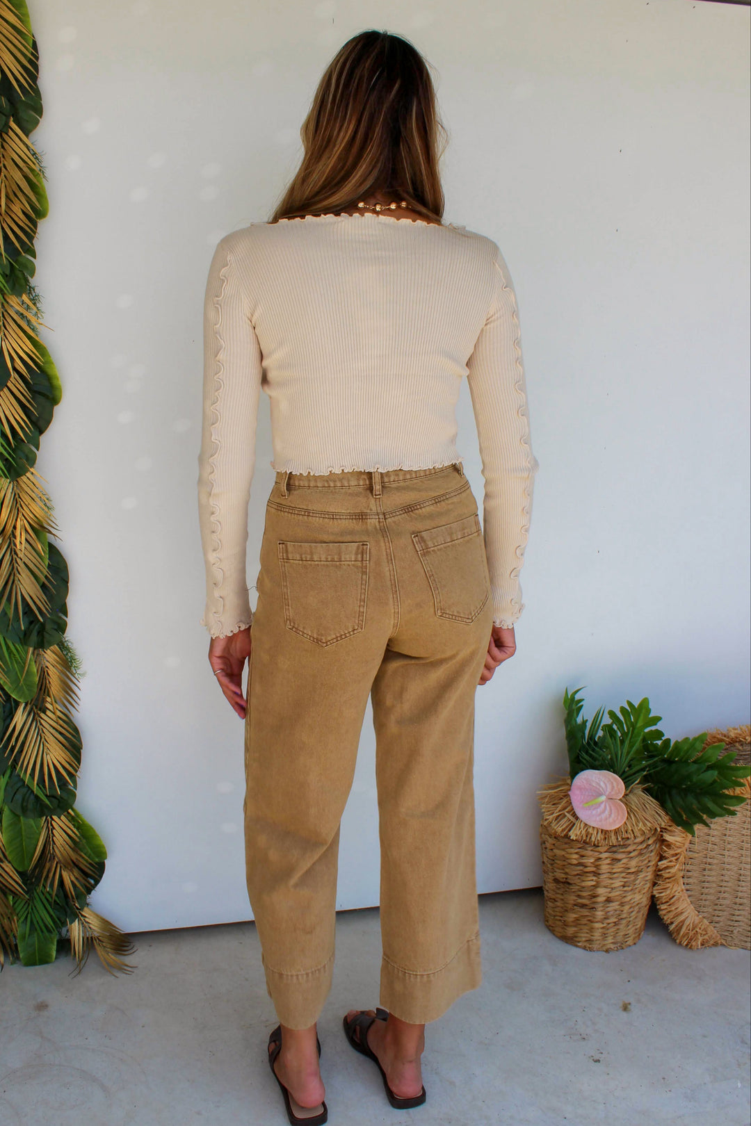 Beige Buckle Strap Top