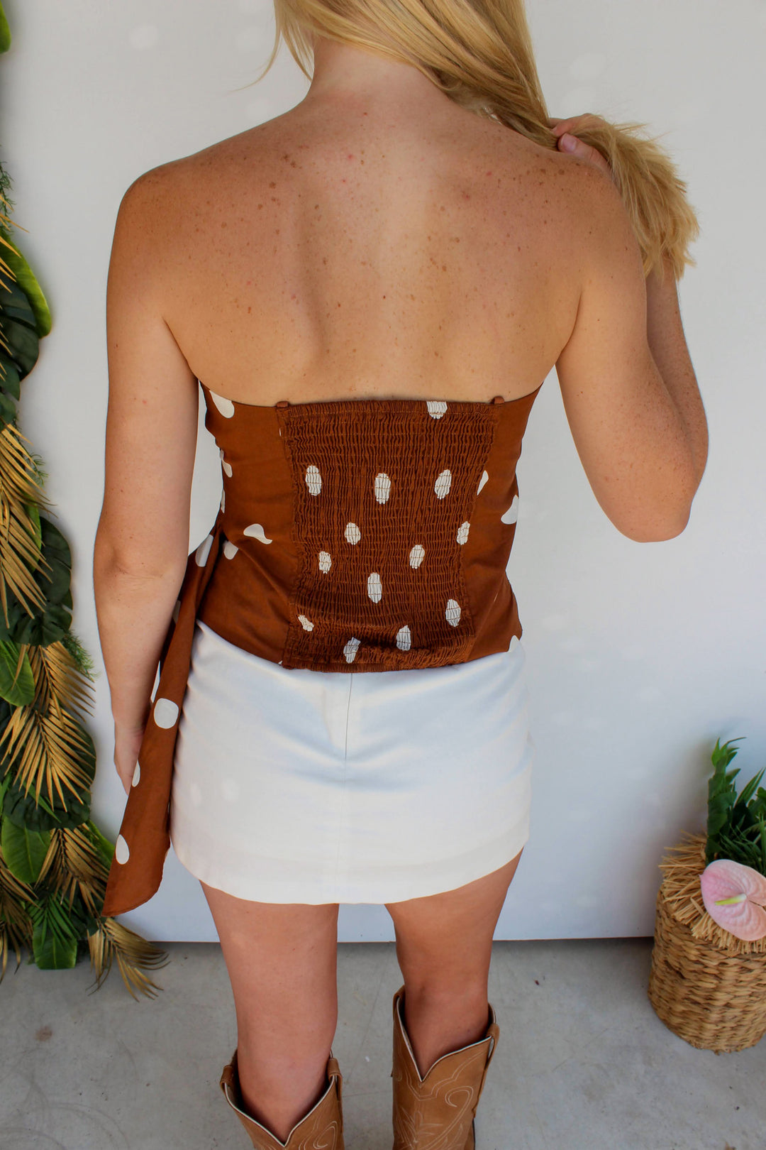 Mocha Polka Dot Drape Top