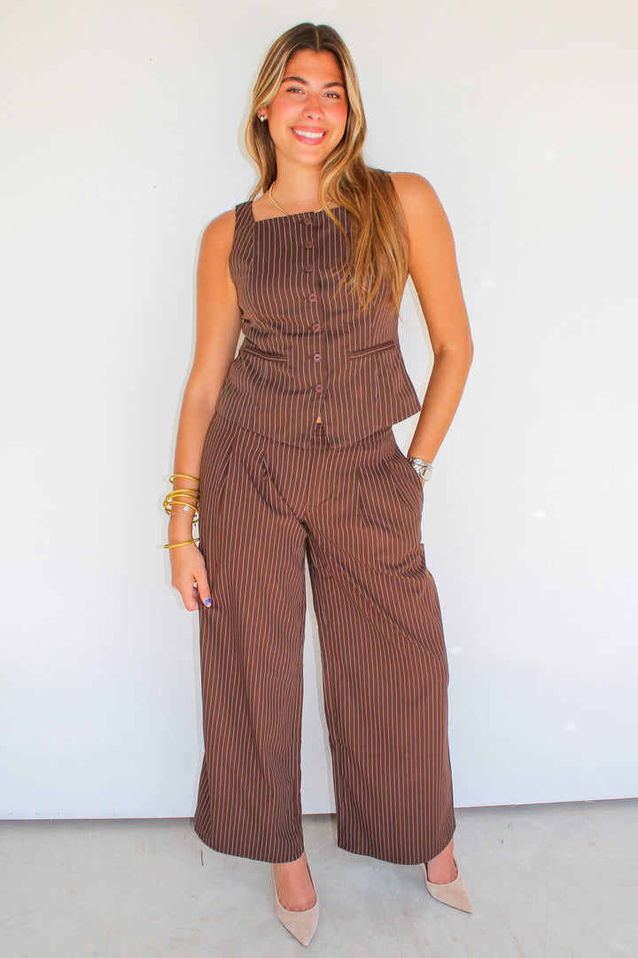 Brown Pinstriped Set