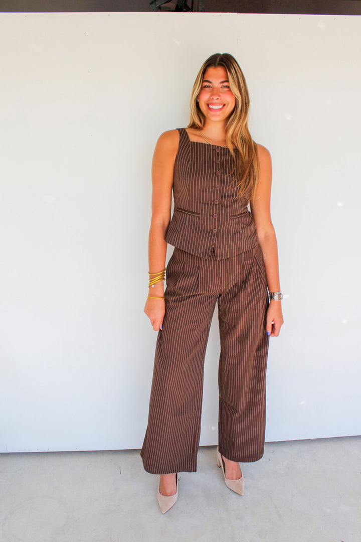 Brown Pinstriped Set