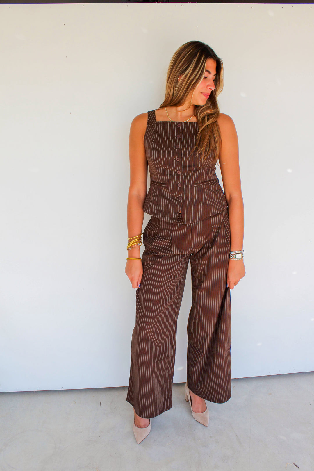 Brown Pinstriped Set