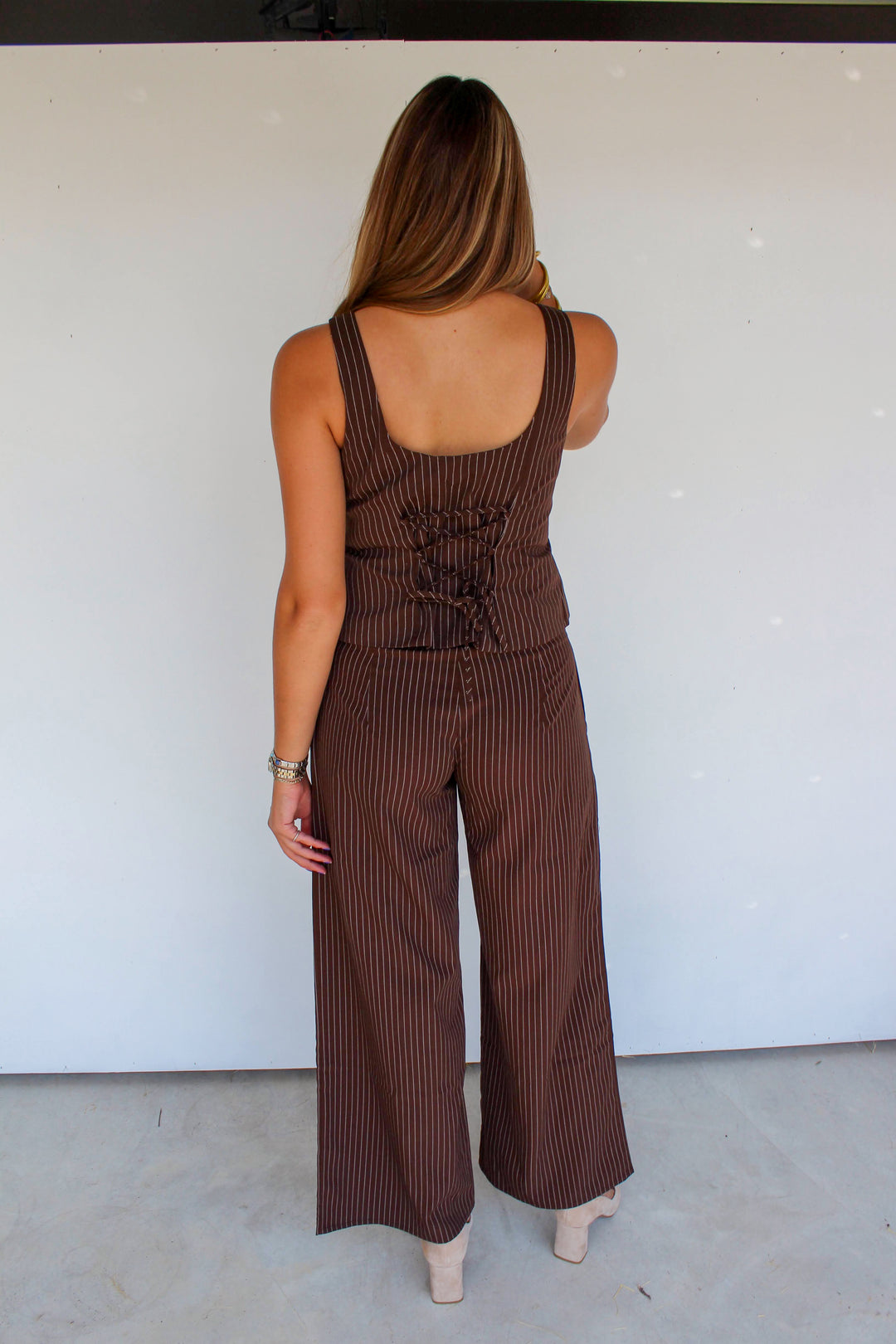 Brown Pinstriped Set