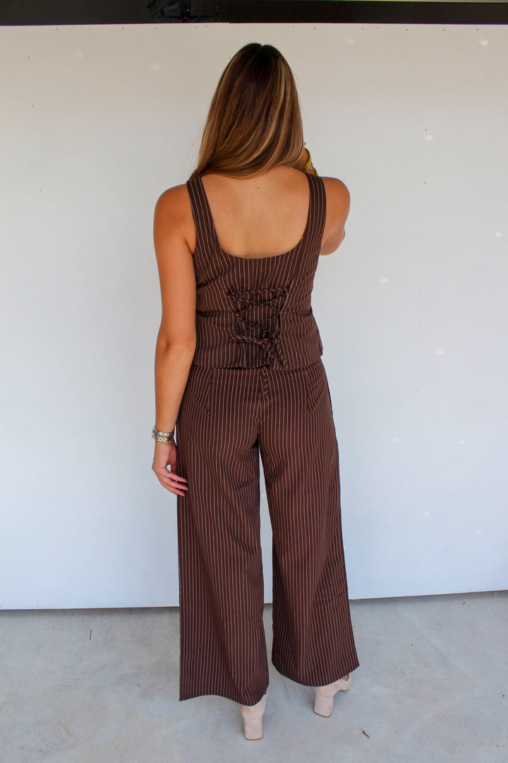 Brown Pinstriped Set