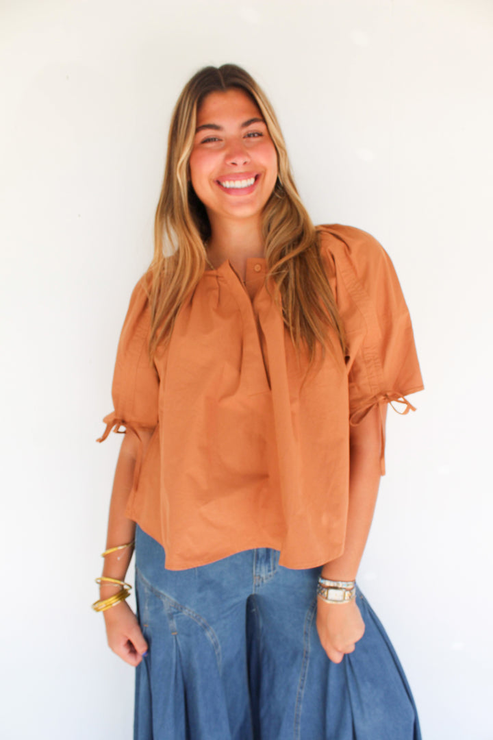 Mocha Pleated Blouse