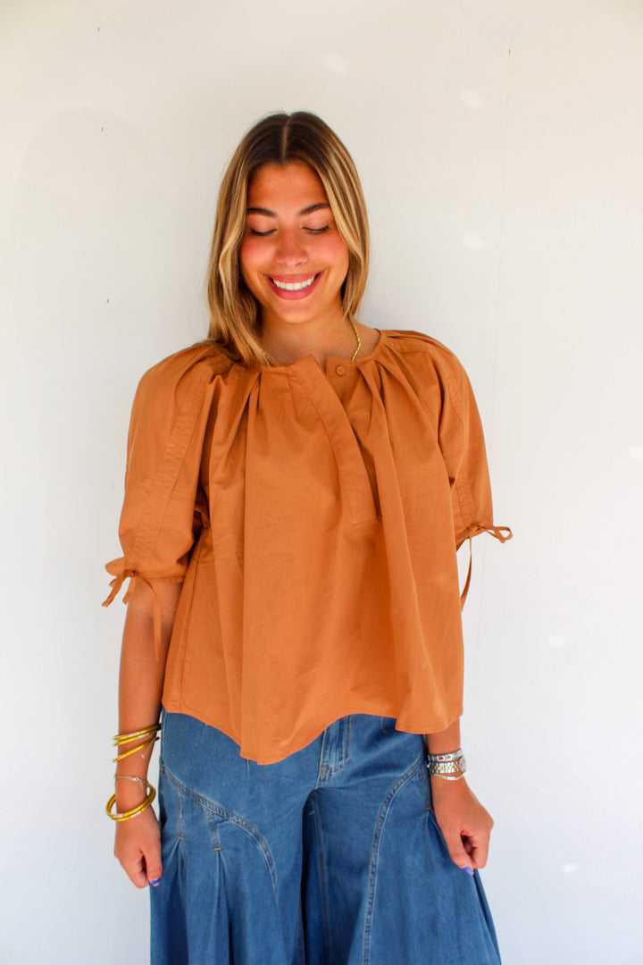Mocha Pleated Blouse