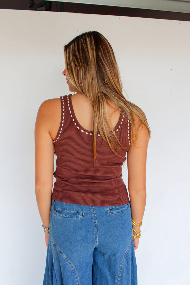 Brown Tank Top with White Stitching