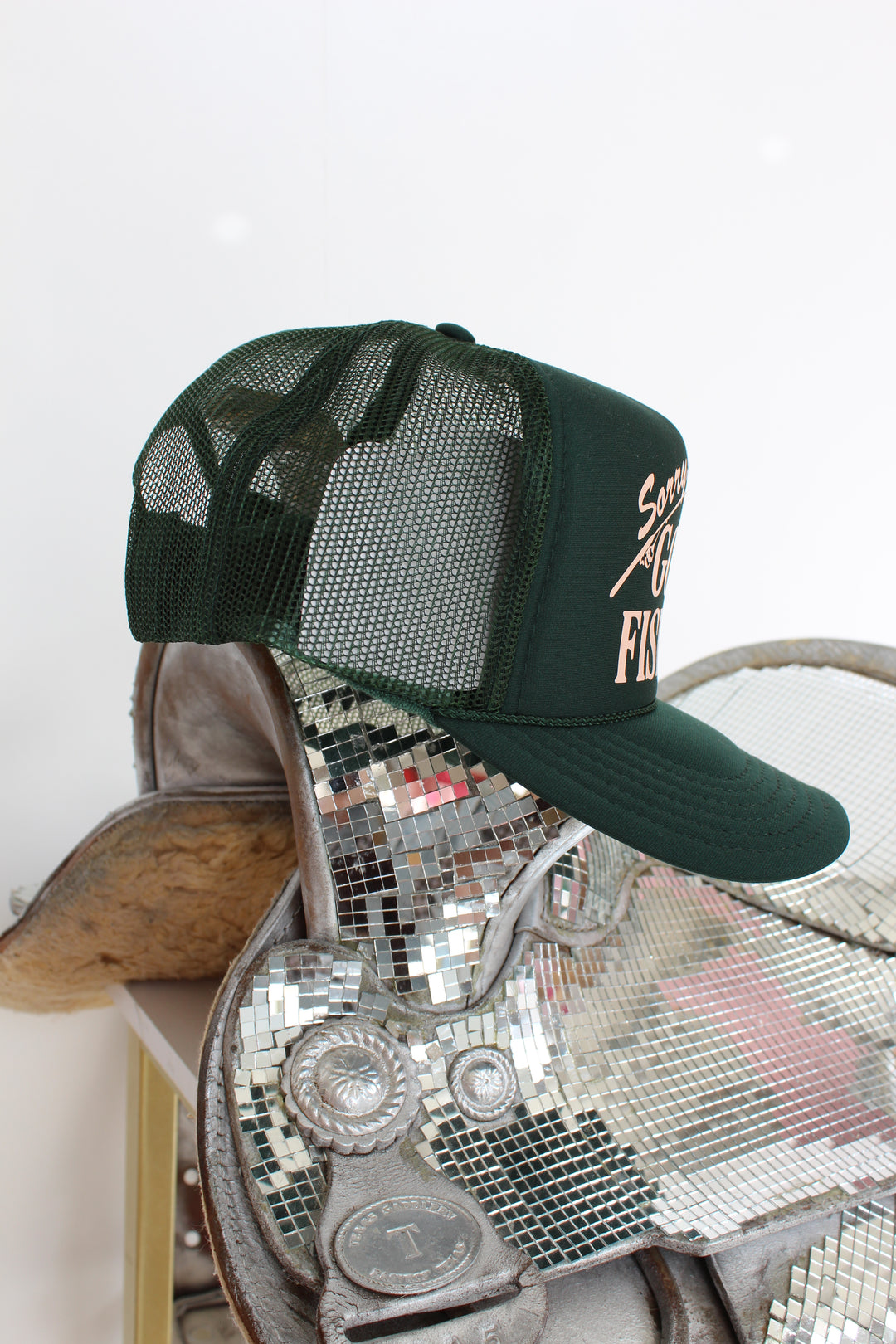 Gone Fishing Trucker Hat in Green