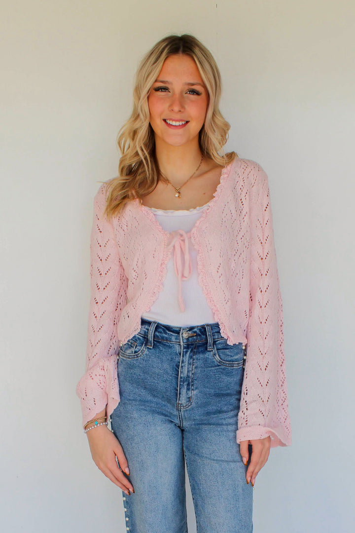 Pink Knit Tie Cardigan