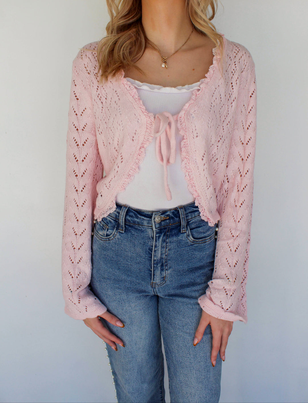 Pink Knit Tie Cardigan