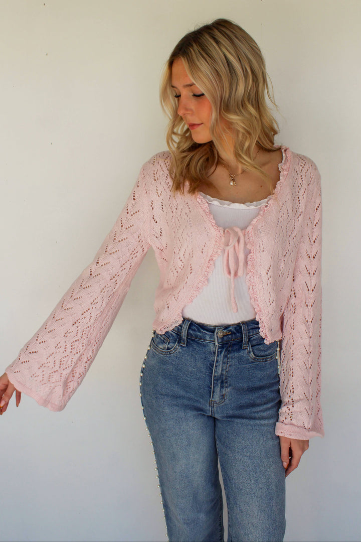 Pink Knit Tie Cardigan