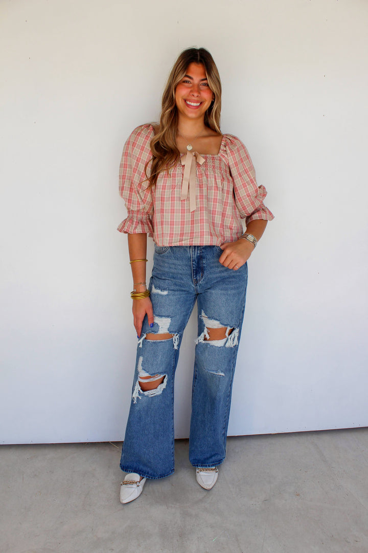 Pink Plaid Blouse