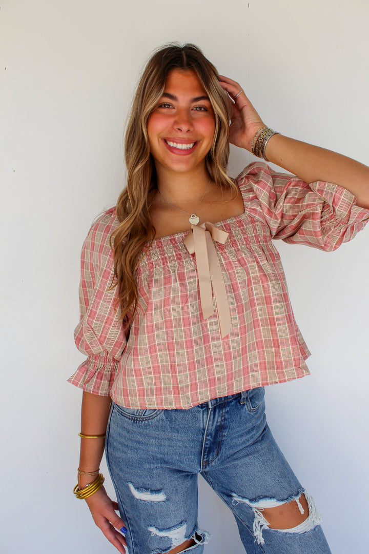 Pink Plaid Blouse