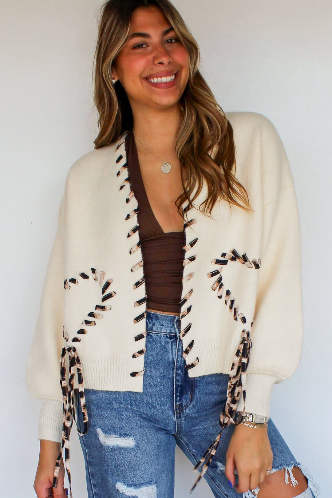 Cheetah Ribbon Trim Cardigan
