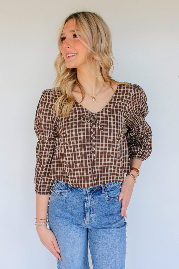 Brown Plaid Blouse