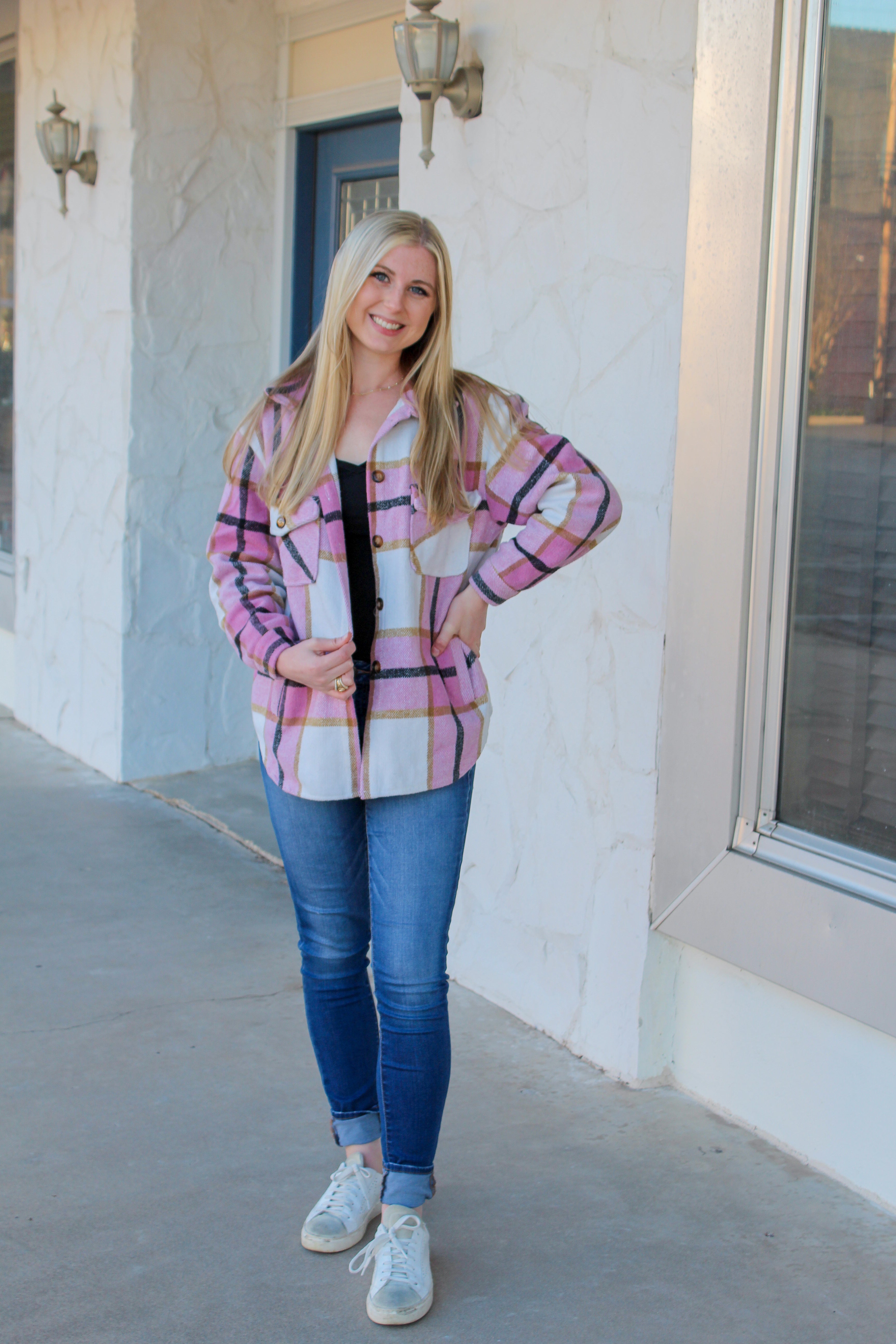 Pink Plaid Shacket with Buttons - JD Ranch Boutique