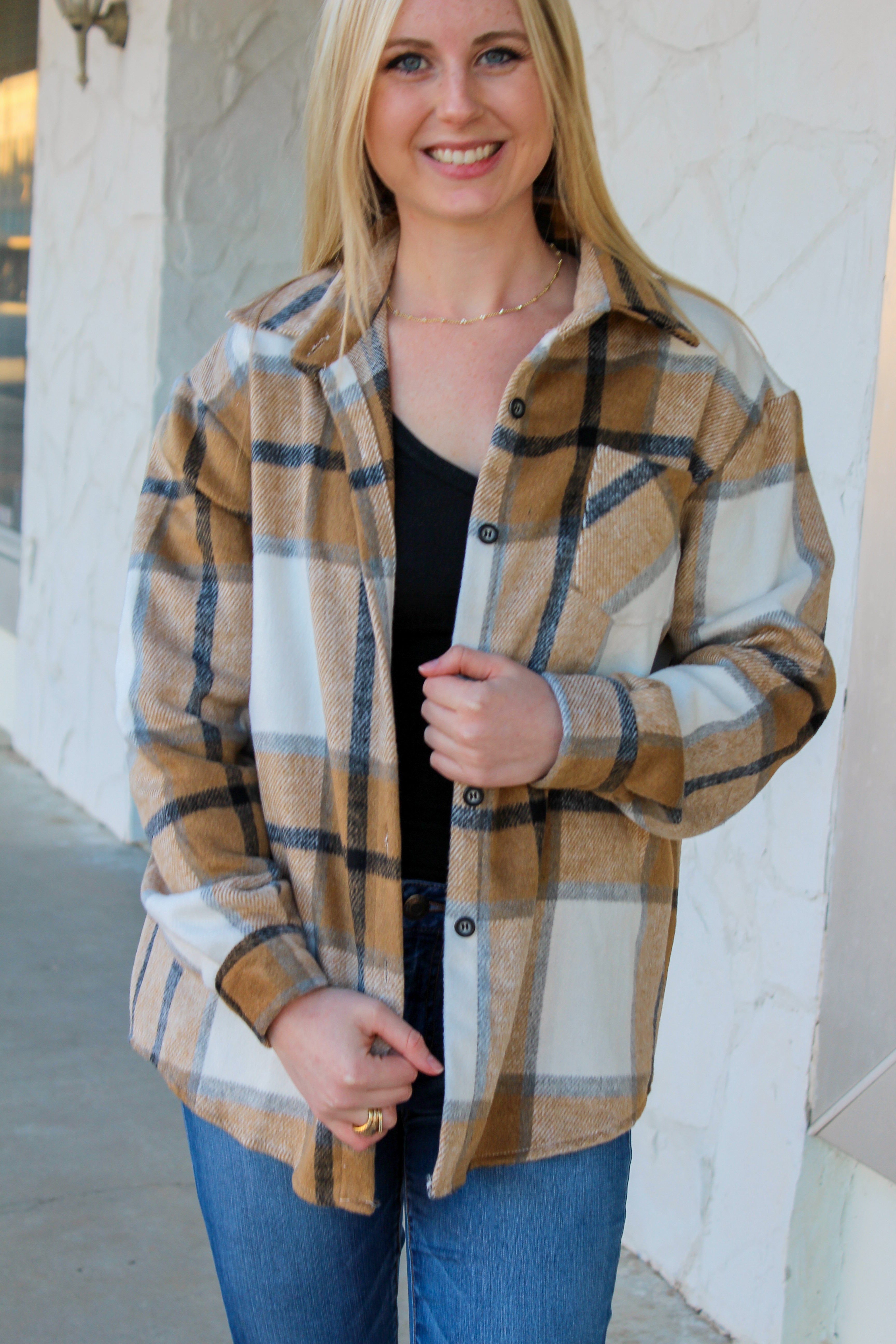 Mocha Plaid Shacket with buttons - JD Ranch Boutique