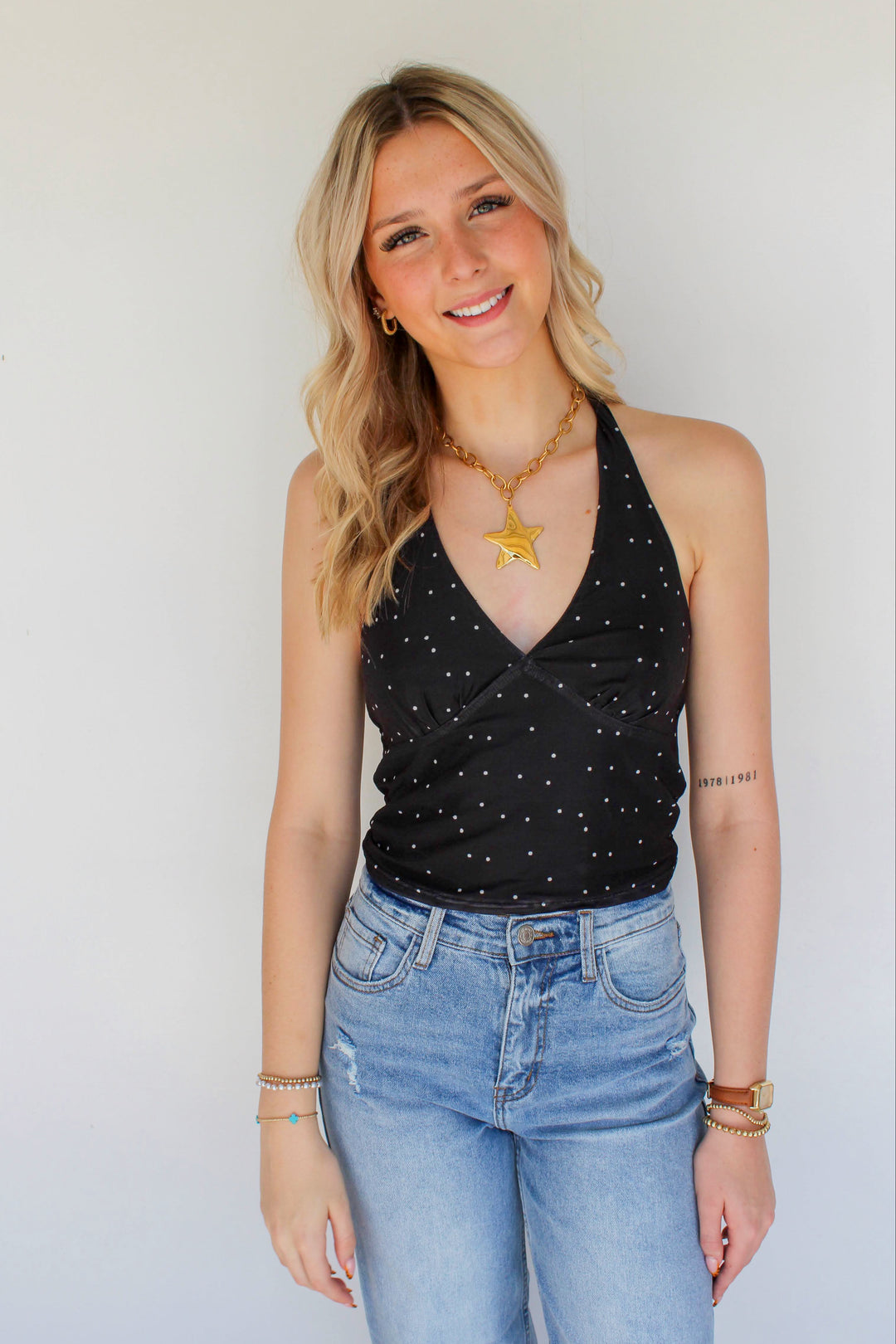 White Polka Dot Halter Dress