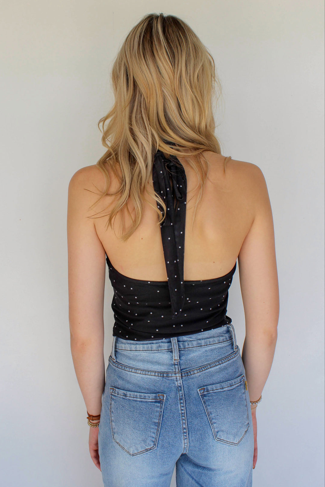 Polka Dot Mesh Halter Top