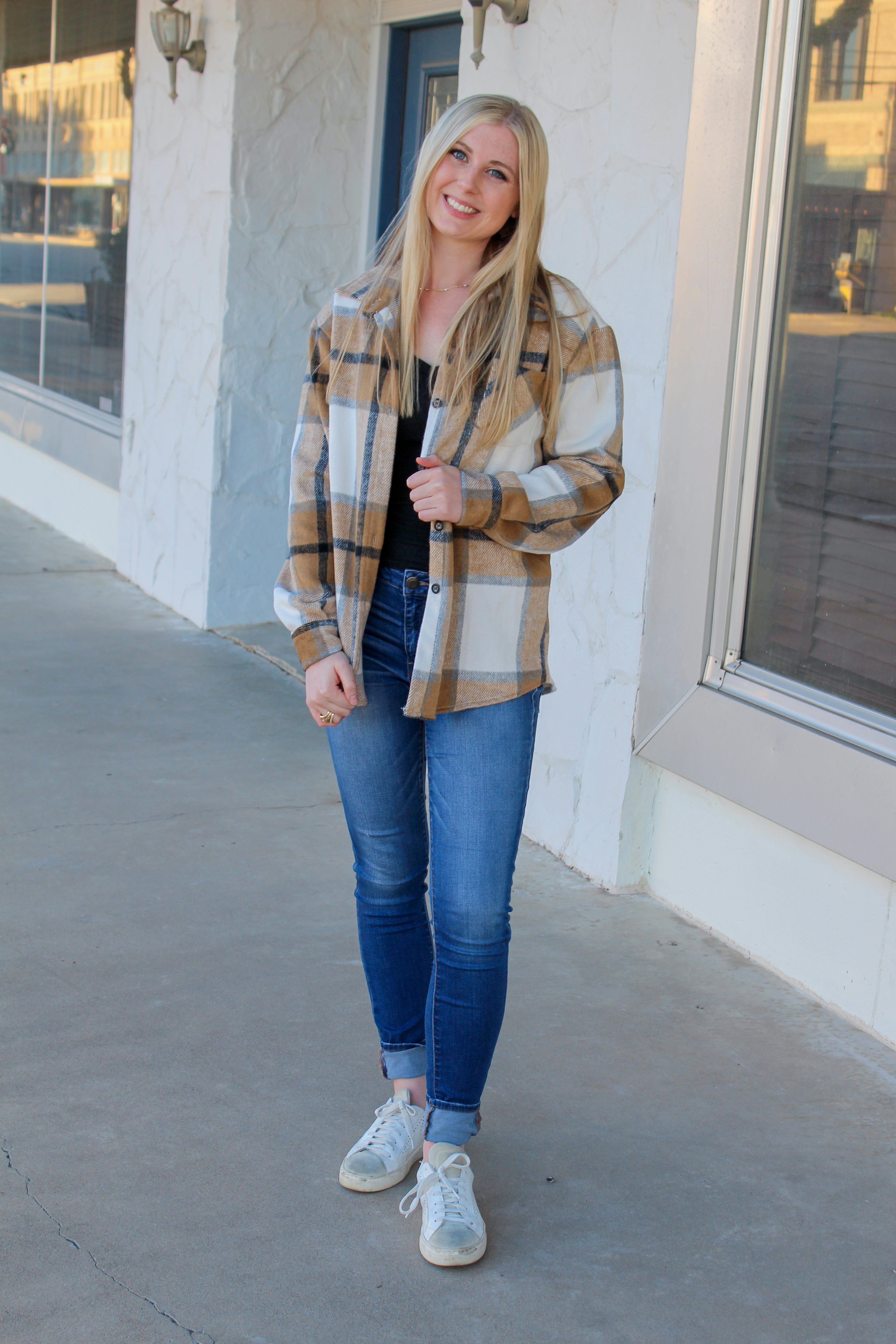 Mocha Plaid Shacket with buttons - JD Ranch Boutique