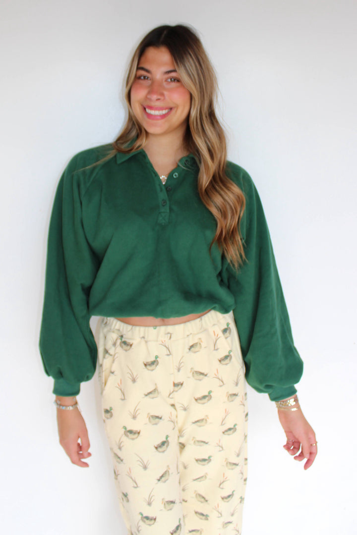 Hunter Green Collared Pullover