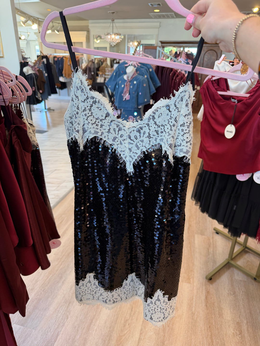 Sequin Lace Dress in Black