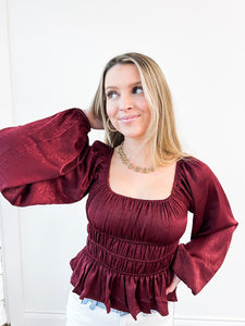 Maroon Smocked Blouse - JD Ranch Boutique