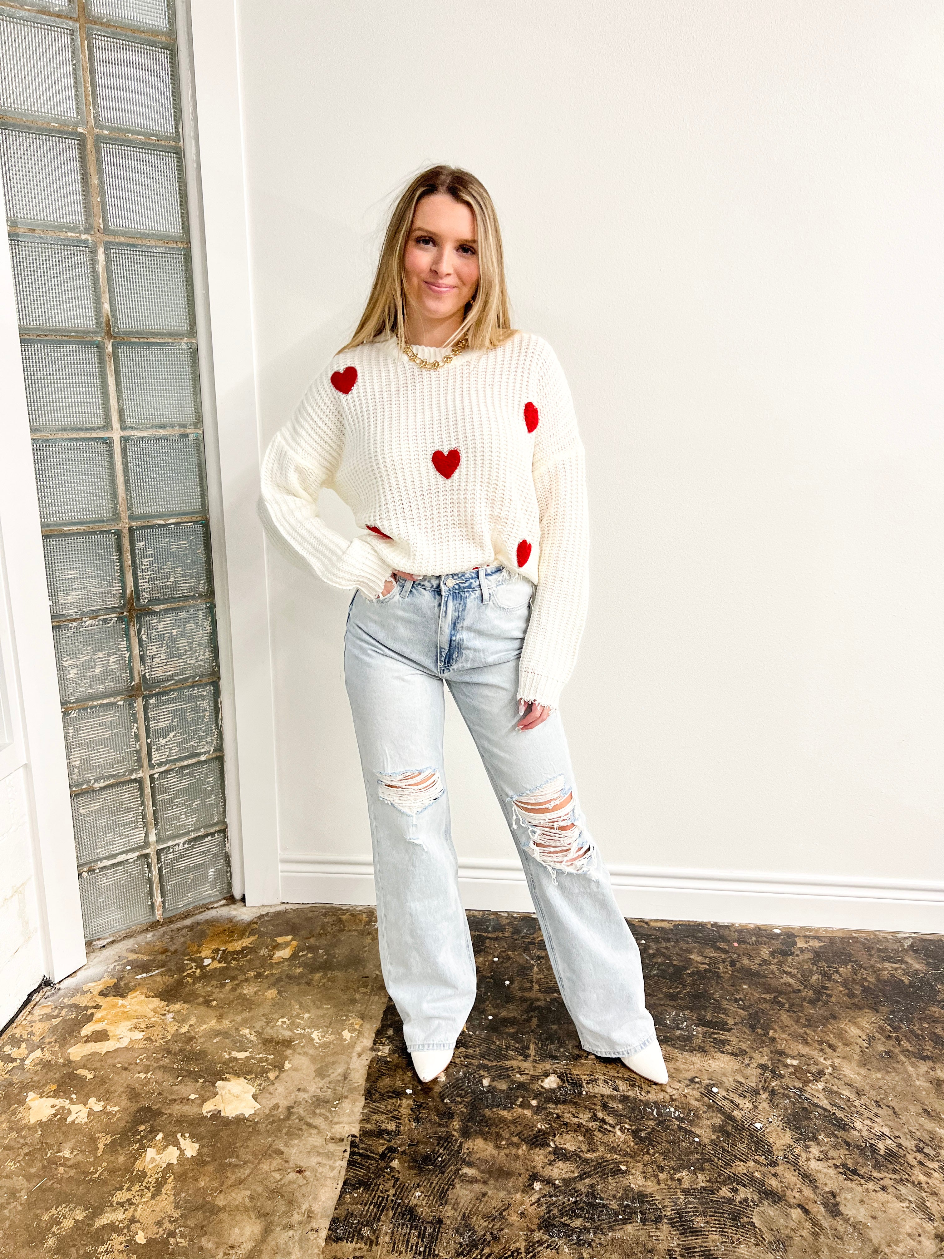 Frayed Heart Patch Sweater - JD Ranch Boutique