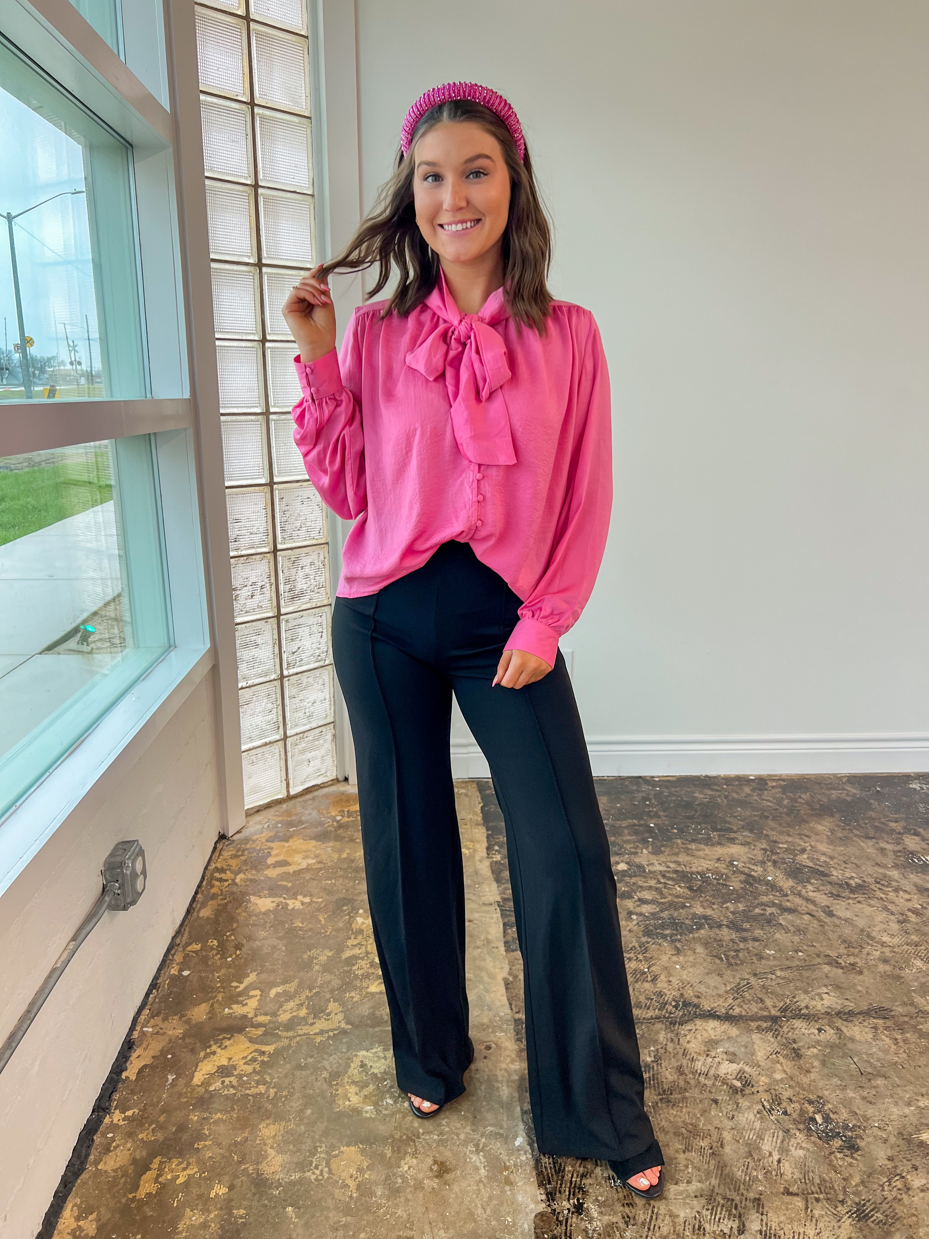 Pink Bow Tie Blouse - JD Ranch Boutique