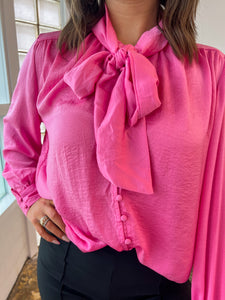 Pink Bow Tie Blouse - JD Ranch Boutique