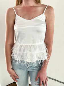 Feather Cami in White - JD Ranch Boutique