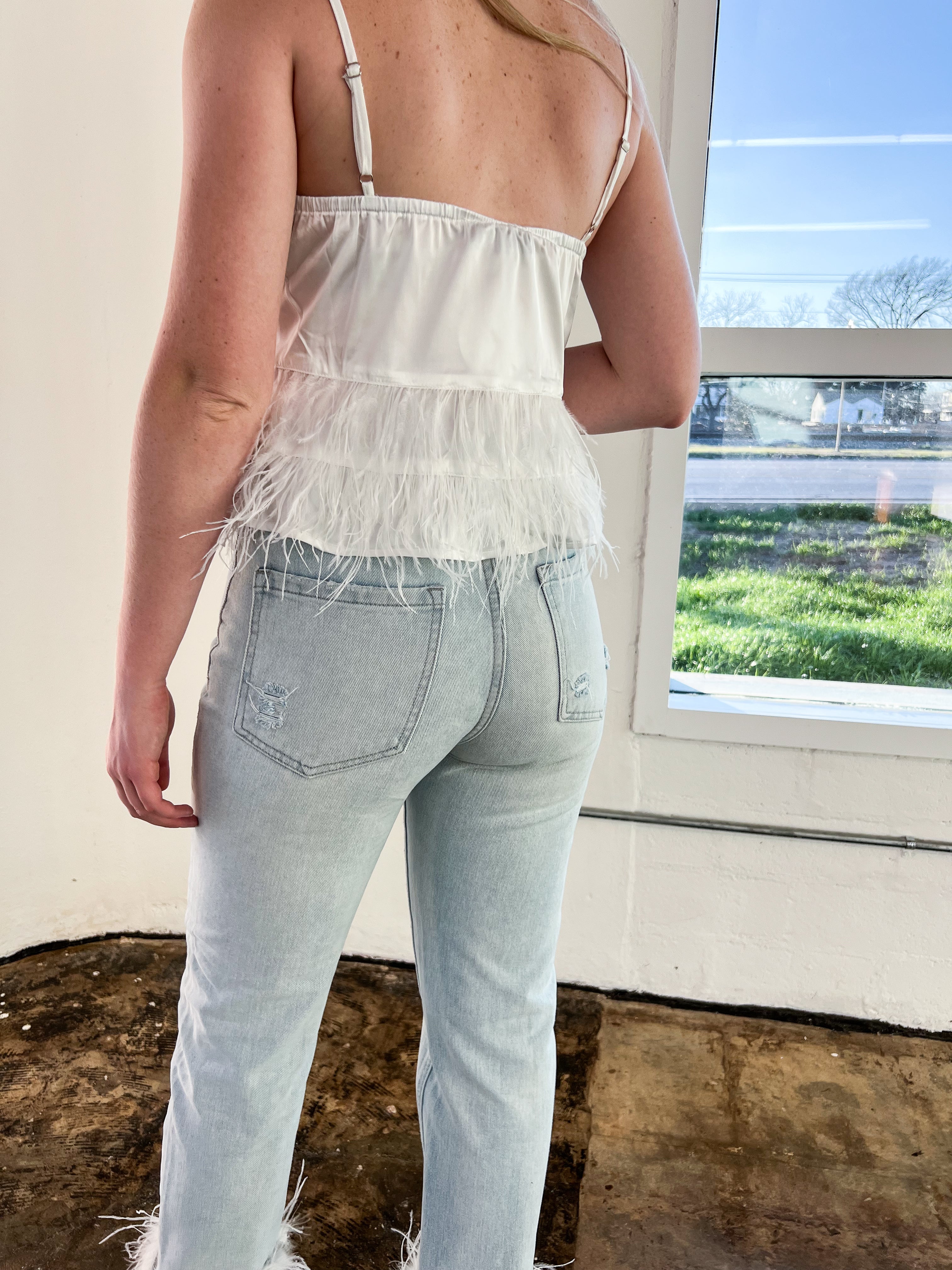 Feather Cami in White - JD Ranch Boutique