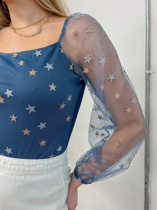 Seeing Stars Bodysuit in Blue - JD Ranch Boutique
