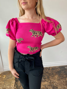 Cheetah Knit Top in Hot Pink - JD Ranch Boutique