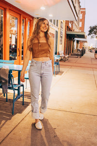 Leather Crop Top in Camel - JD Ranch Boutique