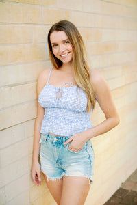 Baby Blue Gingham Tank - JD Ranch Boutique